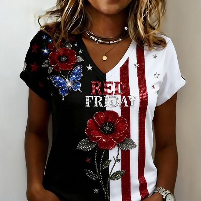 Red Friday Poppy Flower V-Neck Shirt Remember Everyone Deployed Shirt Red Friday Gift For Wife