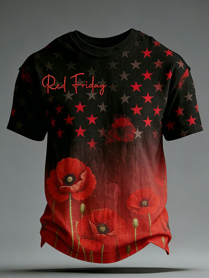 Red Friday Poppy Star T-Shirt Patriotic Memorial Tribute Support Wear Gift for Her