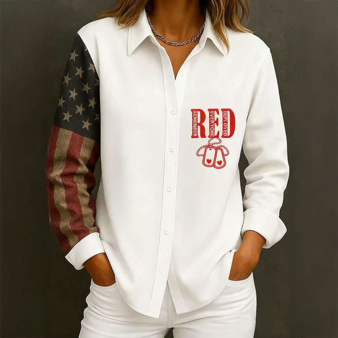 Red Friday Remember Everyone Deployed Button Up Long Sleeve Shirt American Flag Apparel