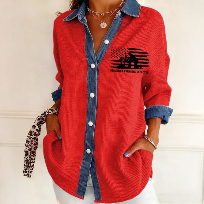 Red Friday Remember Everyone Deployed Button Up Long Sleeve Shirt Red Friday Apparel Mom Gift