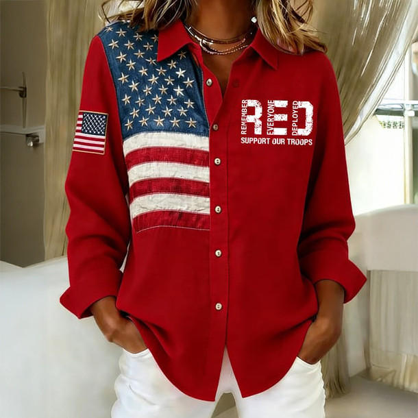 Red Friday Remember Everyone Deployed Button Up Long Sleeve Shirt Support Our Troops Apparel