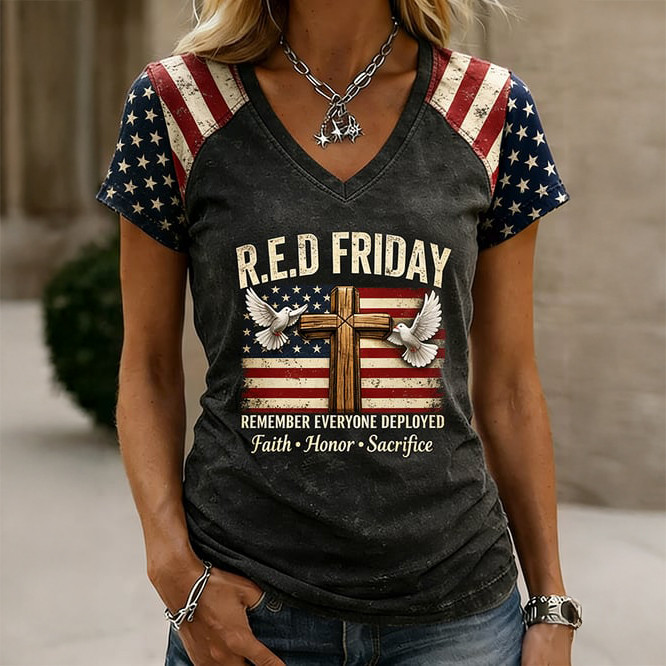 Red Friday Remember Everyone Deployed Eagle V-Neck Shirt Faith Honor Sacrifice Shirt Gift Idea