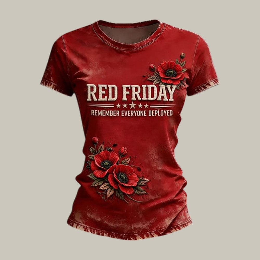 Red Friday Remember Everyone Deployed Floral T-Shirt Red Friday Clothes Gift For Mom