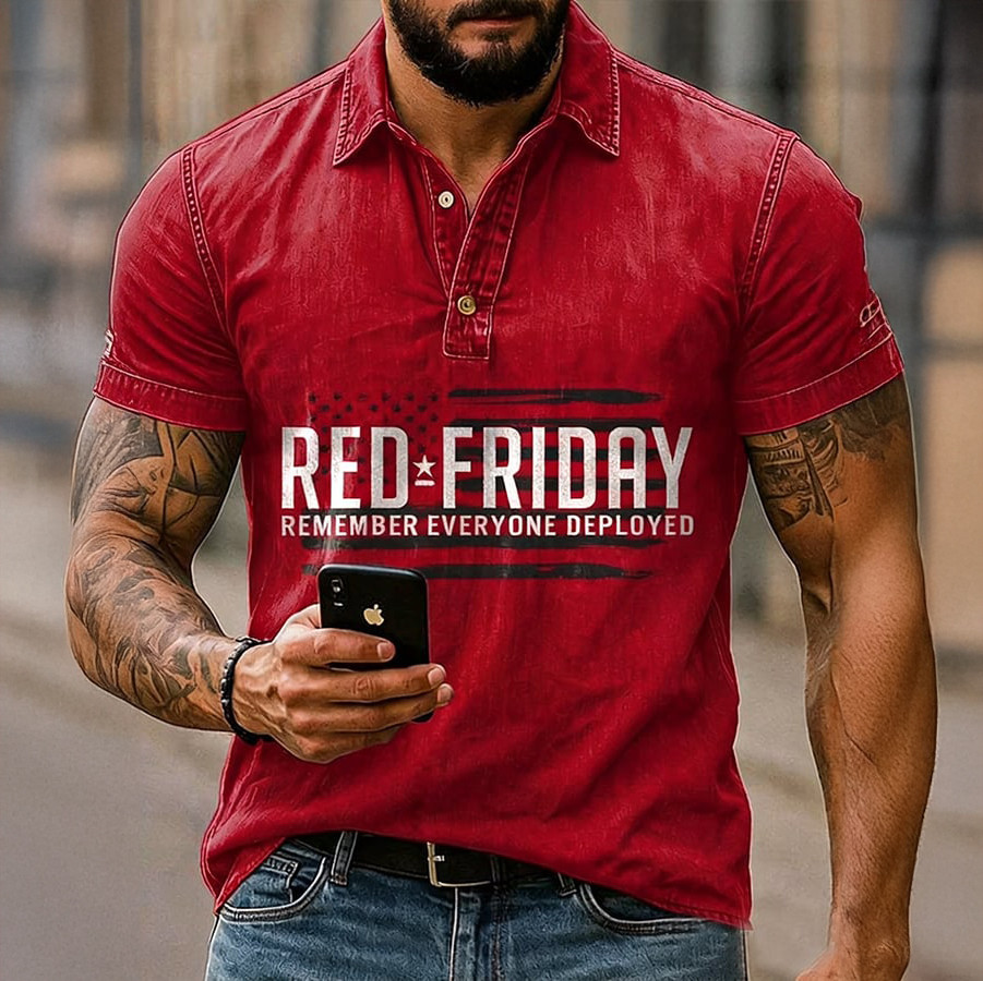 Red Friday Remember Everyone Deployed Polo Shirt Memorial Day Shirt Patriotic Gift