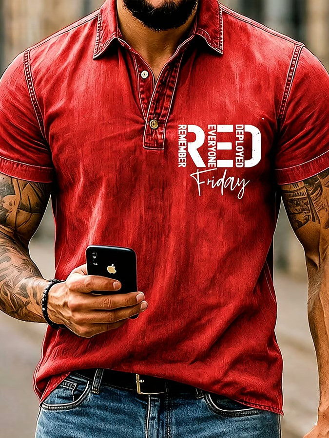 RED Friday Remember Everyone Deployed Polo Shirt Patriotic Military Wear Best Gift For Veteran Dad