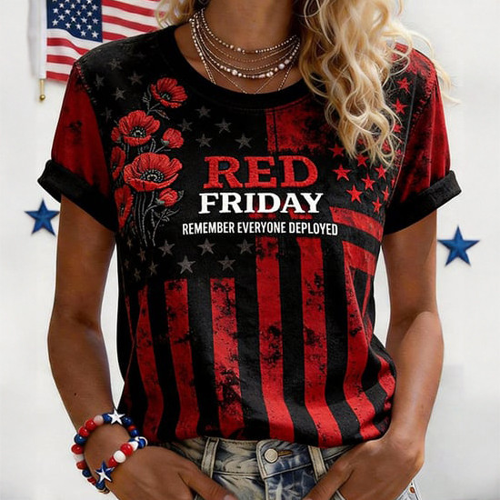 Red Friday Remember Everyone Deployed Poppy Flower T-Shirt American Flag Shirt Red Friday Gift For Mom