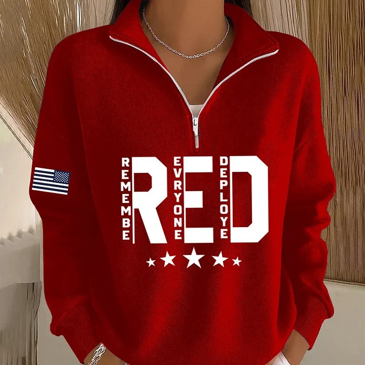 RED Friday Remember Everyone Deployed Quarter Zip Sweatshirt Patriotic Apparel Gifts For Veterans