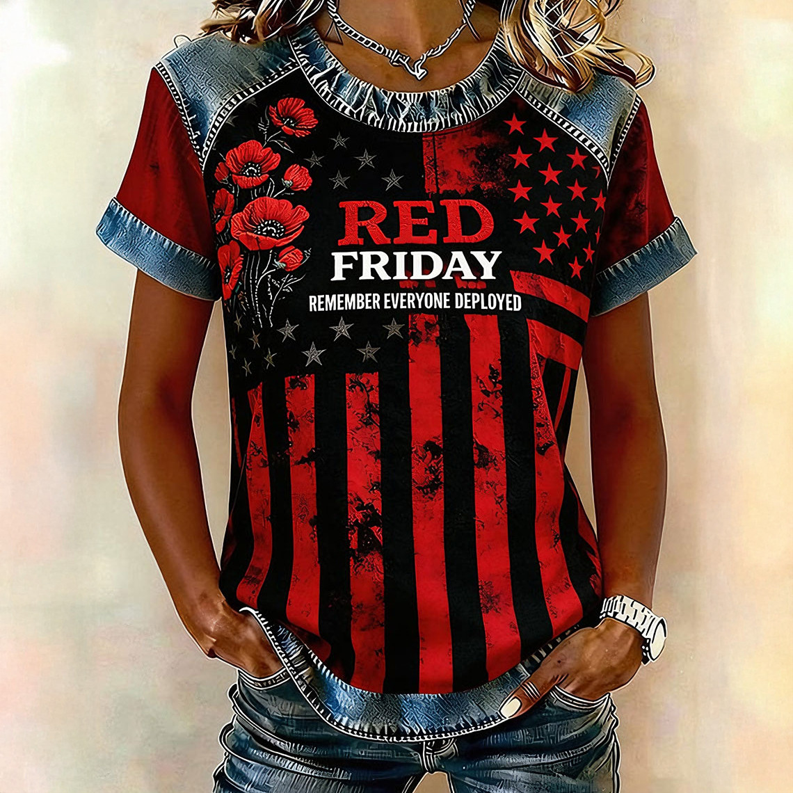 Red Friday Remember Everyone Deployed T-Shirt American Flag Shirt Red Friday Gift For Wife