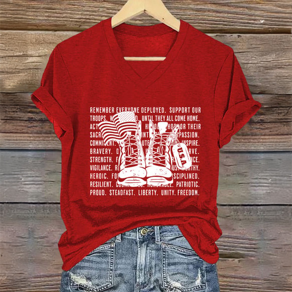 Red Friday Remember Everyone Deployed V-Neck Shirt Red Friday Clothes Present For Mom
