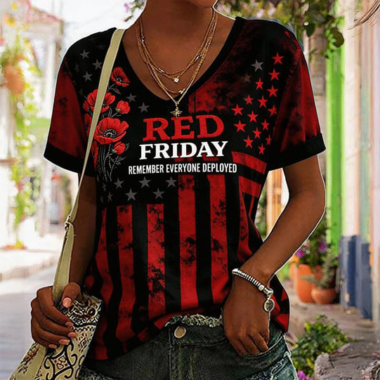 Red Friday Remember Everyone Deployed V-Neck Shirt Red Friday Clothes Present For Mother