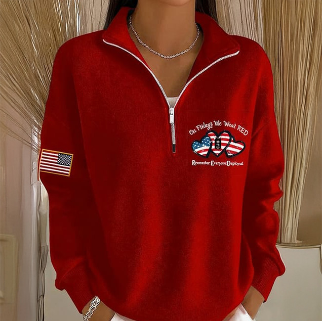 Red Friday Remember Everyone Deployed Zip Sweatshirt American Flag Apparel Memorial Day Present