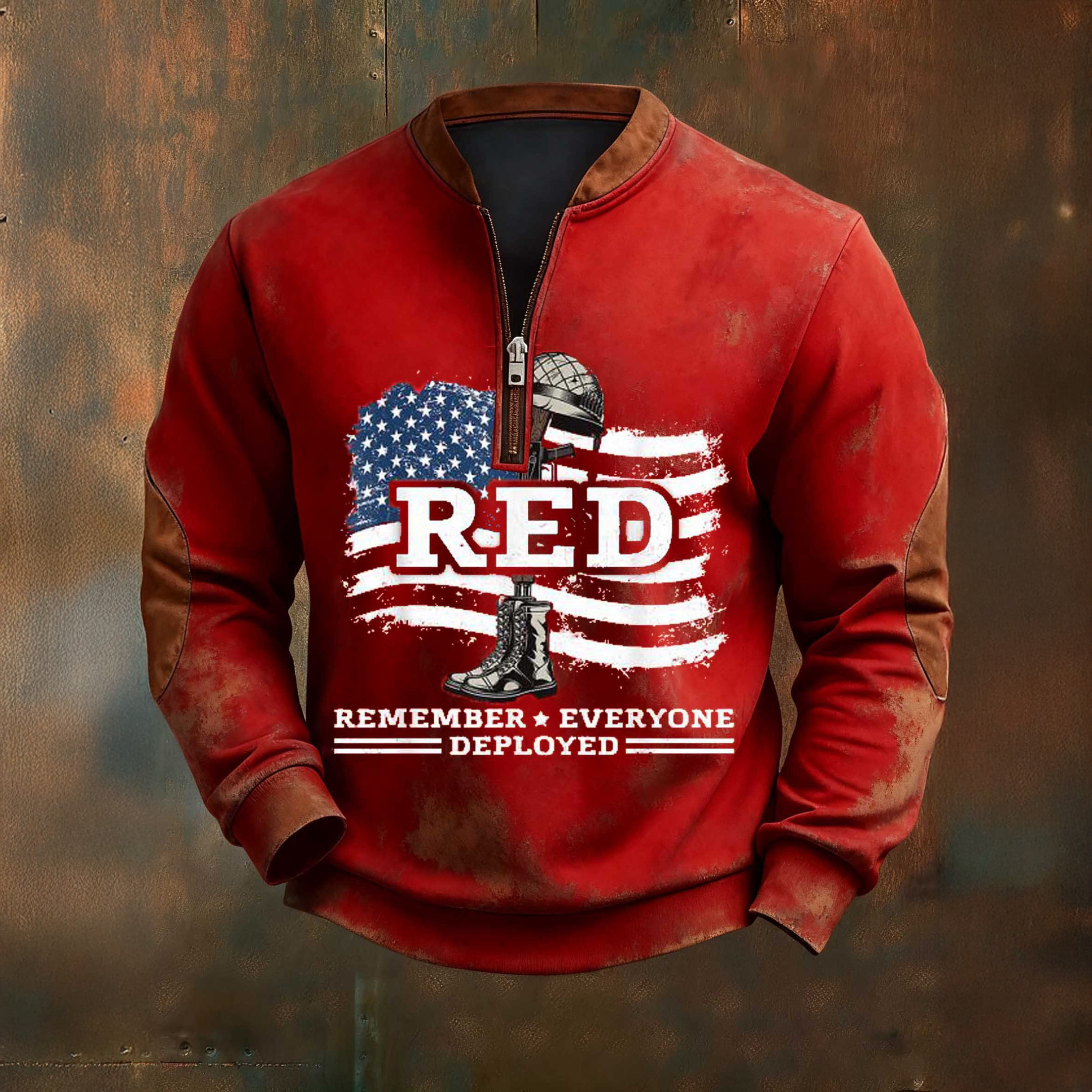 Red Friday Remember Everyone Deployed Zip Sweatshirt Military Appreciation Month Apparel Veteran's Day Gift