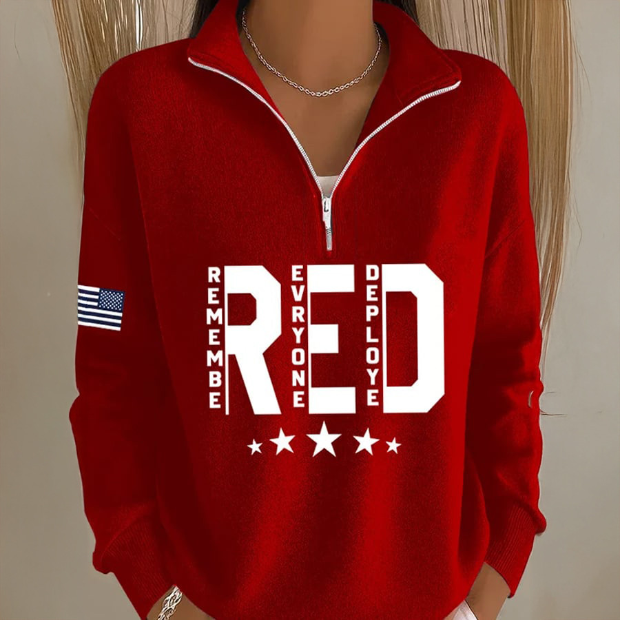 Red Friday Remember Everyone Deployed Zip Sweatshirt Military Appreciation Month Apparel Veteran's Day Gift