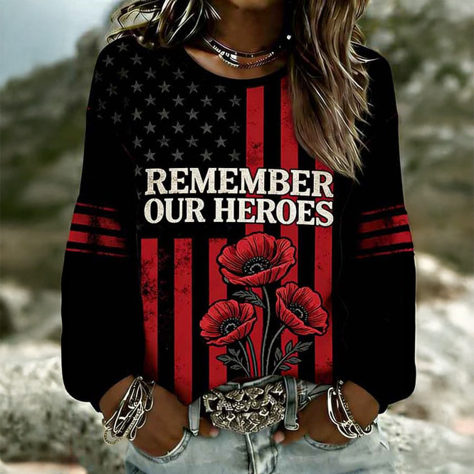 Red Friday Remember Our Heroes Poppy Flower Sweatshirt American Flag Red Friday Apparel