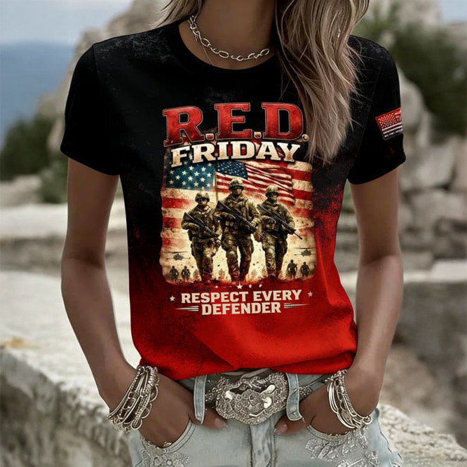 Red Friday Respect Every Defenders T-Shirt American Flag Red Friday Clothes Memorial Day Gift