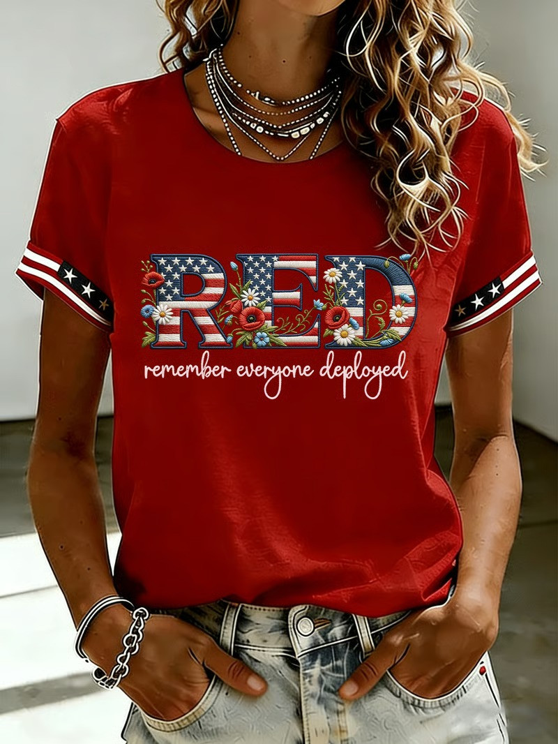 Red Friday Rhinestone T-Shirt Military Family Support Tribute Apparel Gift for Mom