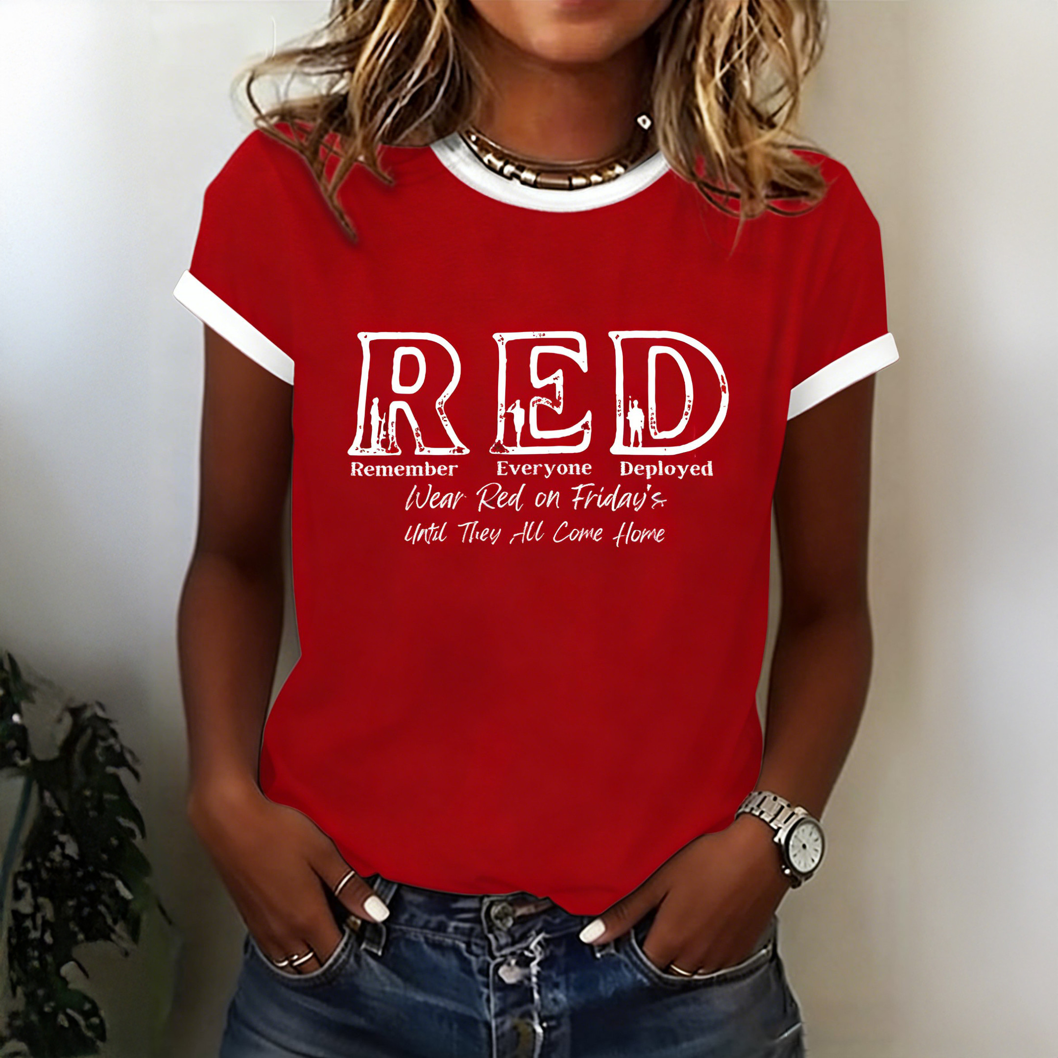 Red Friday T-Shirt Remember Everyone Deployed Clothes Present For Female Veterans