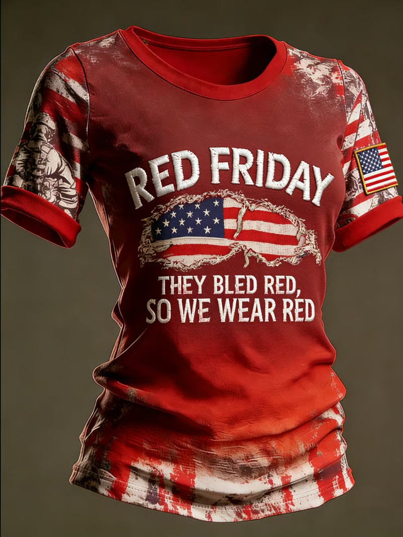 Red Friday They Bled Red So We Wear Red T-Shirt Patriotic Military Graphic Tee Gift For Veterans