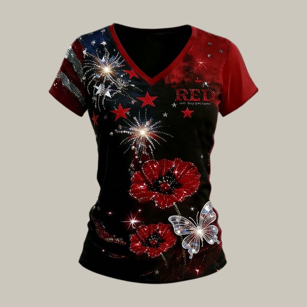 Red Friday Until They All Come Home Floral Stars V-Neck Shirt Red Friday Apparel Mother's Day Gift
