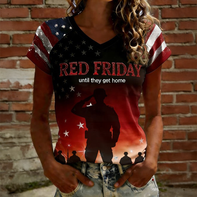 Red Friday Until They All Come Home V-Neck Shirt American Flag Shirt Red Friday Gift For Wife