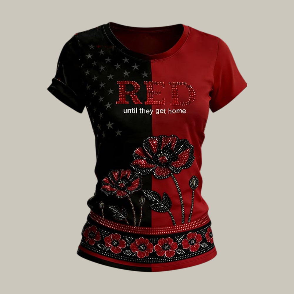 Red Friday Until They Get Home Floral T-Shirt Remember Everyone Deployed Clothes Gift Idea