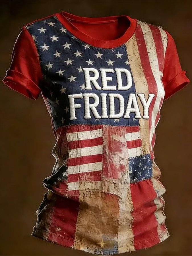 Red Friday Vintage Flag T-Shirt Military Family Tribute Support Style Gift for Mom