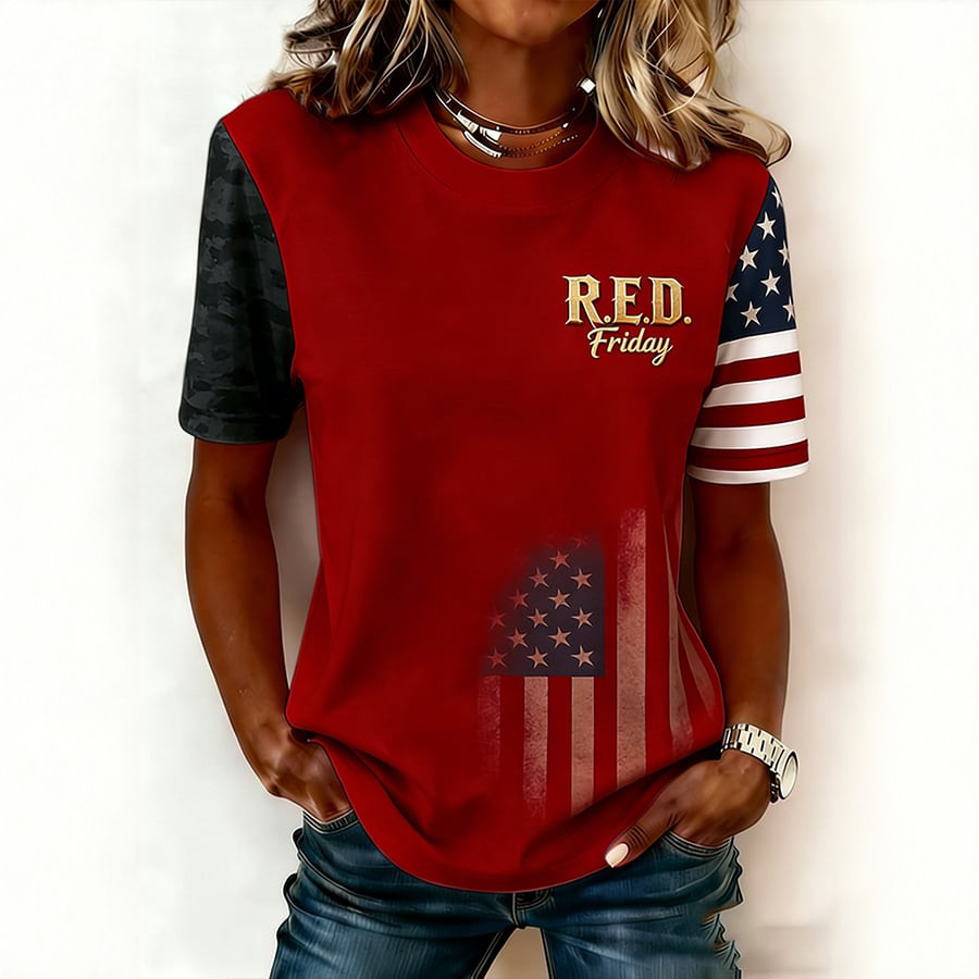 Red Fridays American Flag T-Shirt Red Fridays Clothes Present For Women