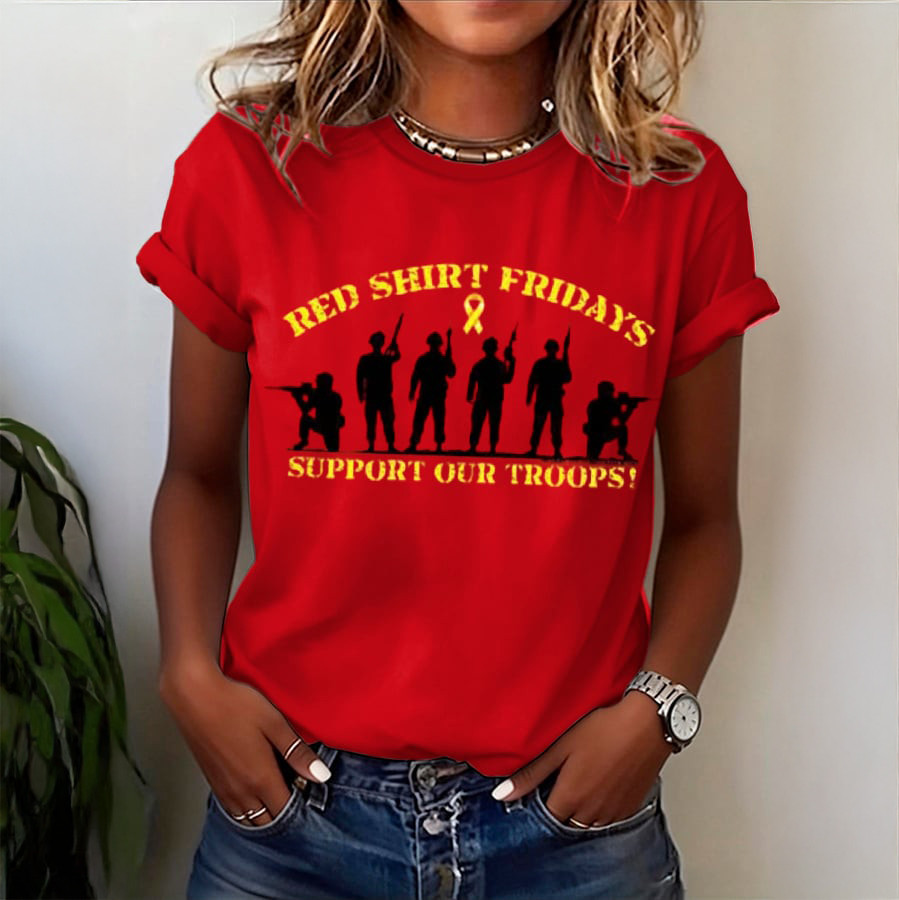 Red Fridays Cancer Awareness T-Shirt Support Our Troops Shirt Patriotic Gift For Her