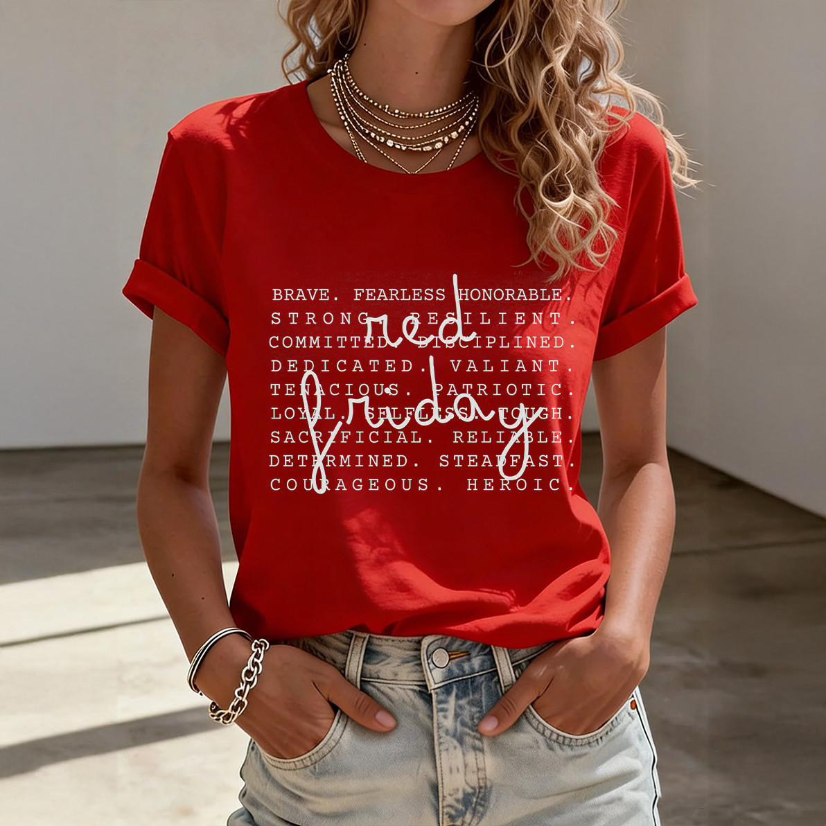 Red Fridays Patriotic T-Shirt Brave Fearless Honorable Shirt Red Fridays Gift For Wife