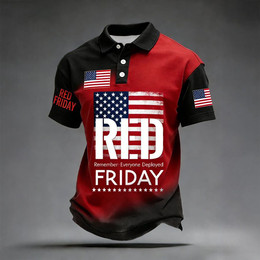Red Fridays Pattern Polo Shirt Remember Everyone Deployed Shirt Veteran's Day Gifts