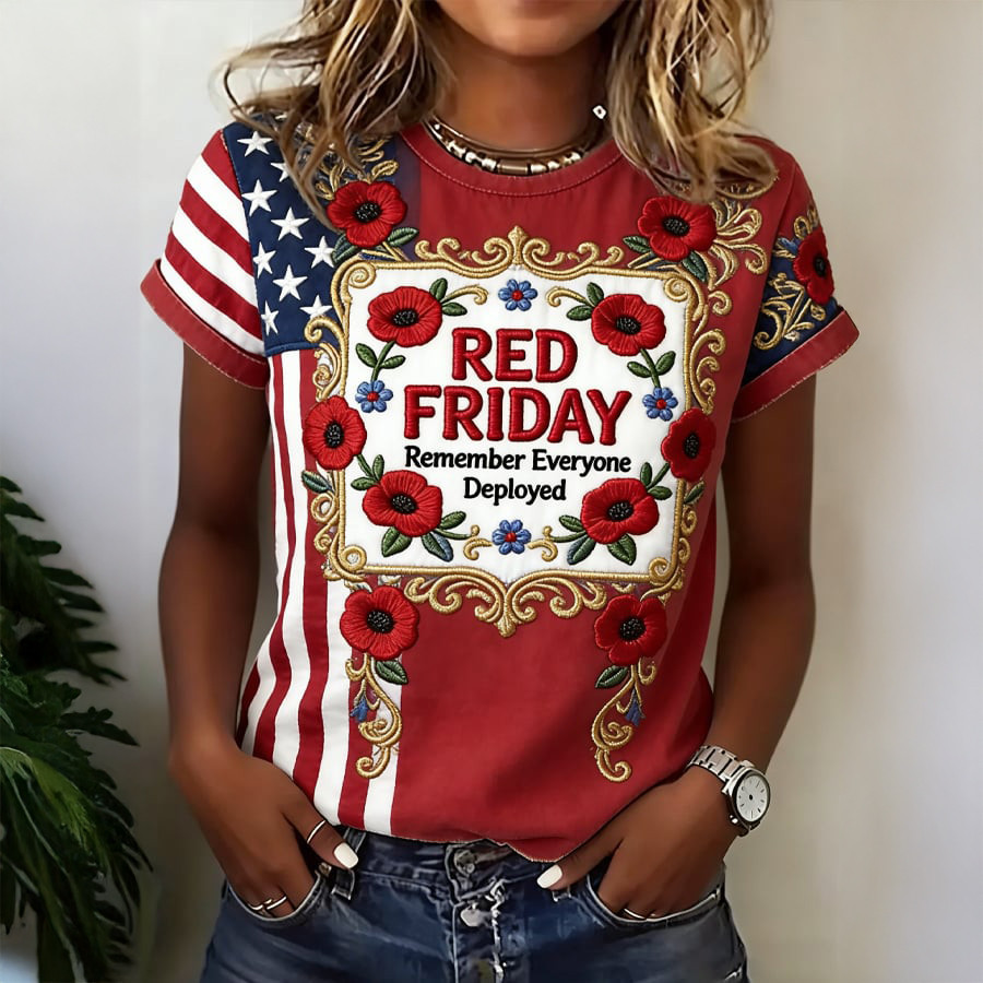 Red Fridays Remember Everyone Deployed T-Shirt American Flag Shirt Patriotic Gift For Her