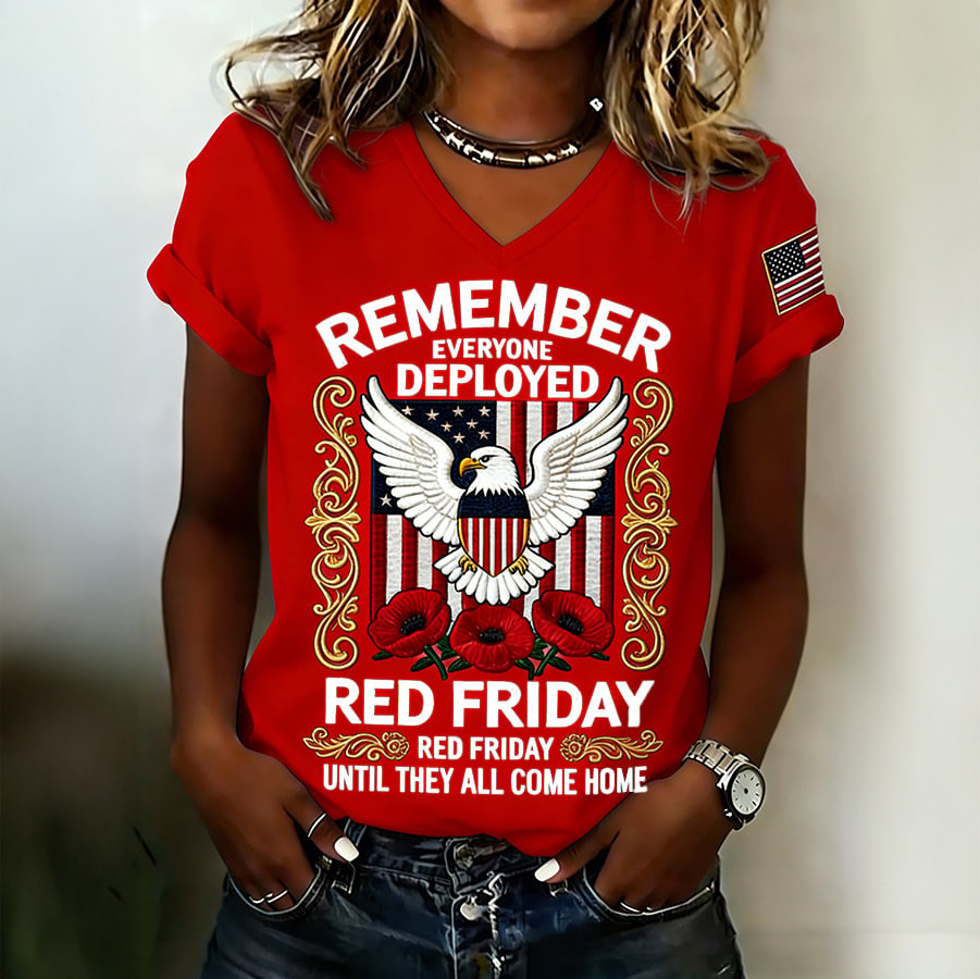 Red Fridays Remember Everyone Deployed V-Neck Shirt Red Fridays Shirt Gift For Her