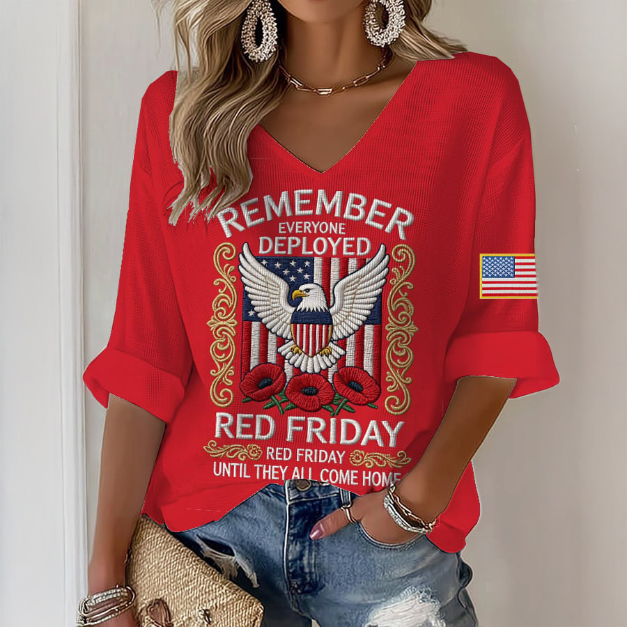 Red Fridays V-Neck Long Sleeve Shirt Remember Everyone Deployed Apparel Red Fridays Gift For Her