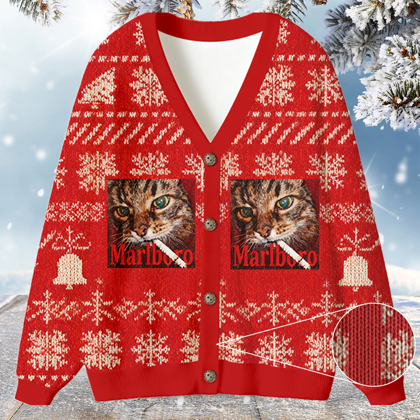Red Funny Smoking Cat Meme Christmas Ugly Cardigan Merry Xmas Clothing Cat Gifts For Xmas