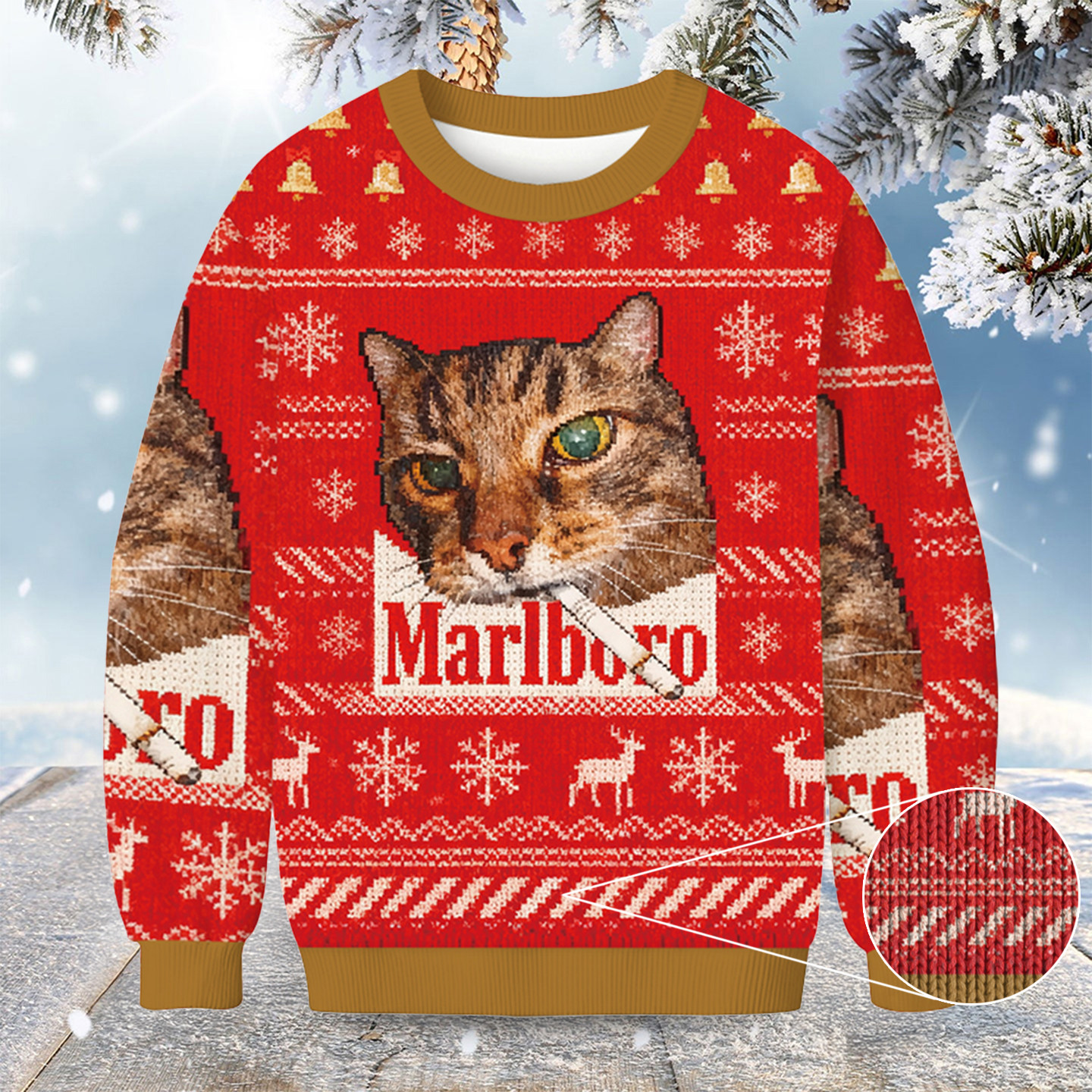 Red Funny Smoking Cat Meme Christmas Ugly Sweater Animal Clothing Cat Gifts For Xmas