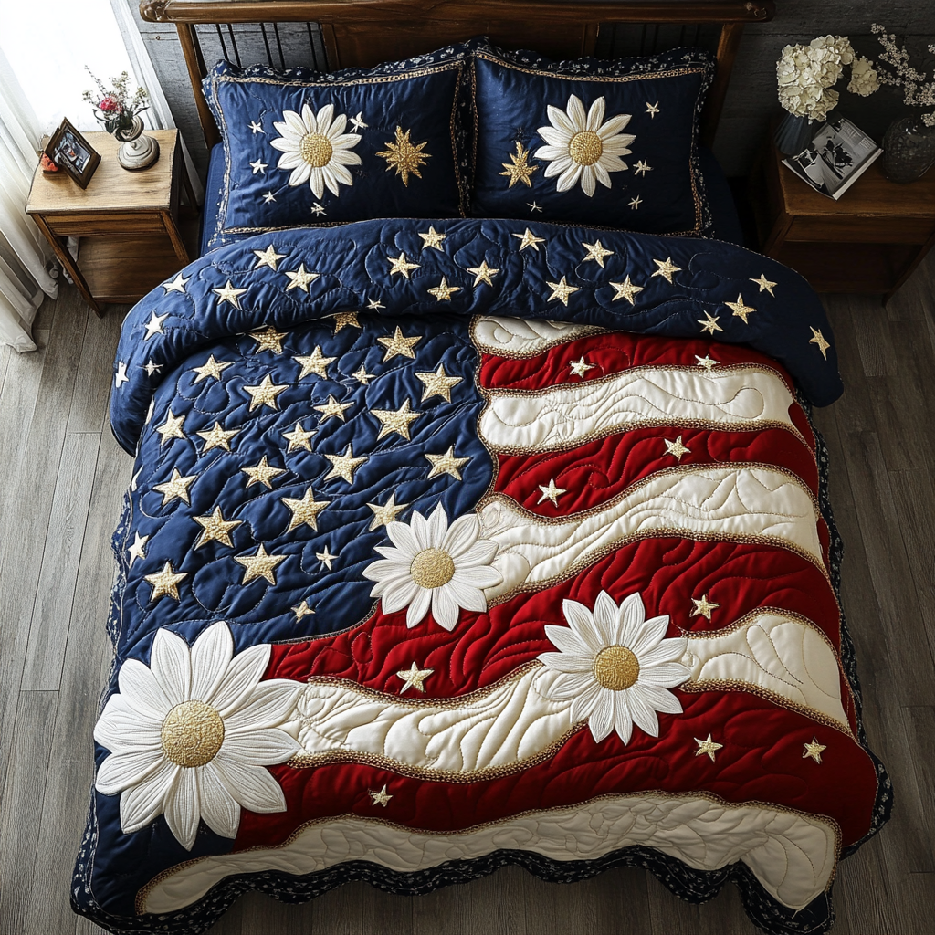 Red Glory Quilted Bedding Set Elegant Bedding Set Gift for Newlyweds