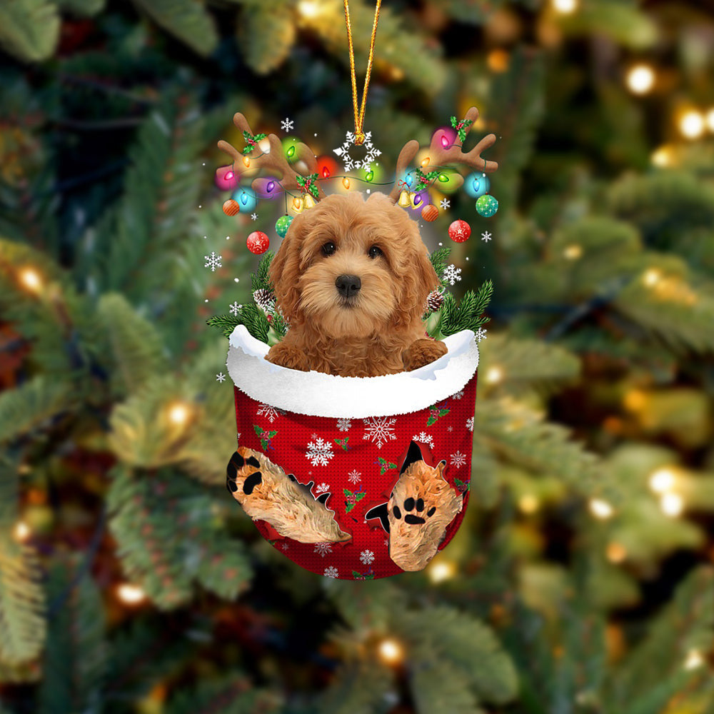 Red Goldendoodle In Snow Pocket Christmas Dog Flat Acrylic Ornament Gift For Dogs Lovers