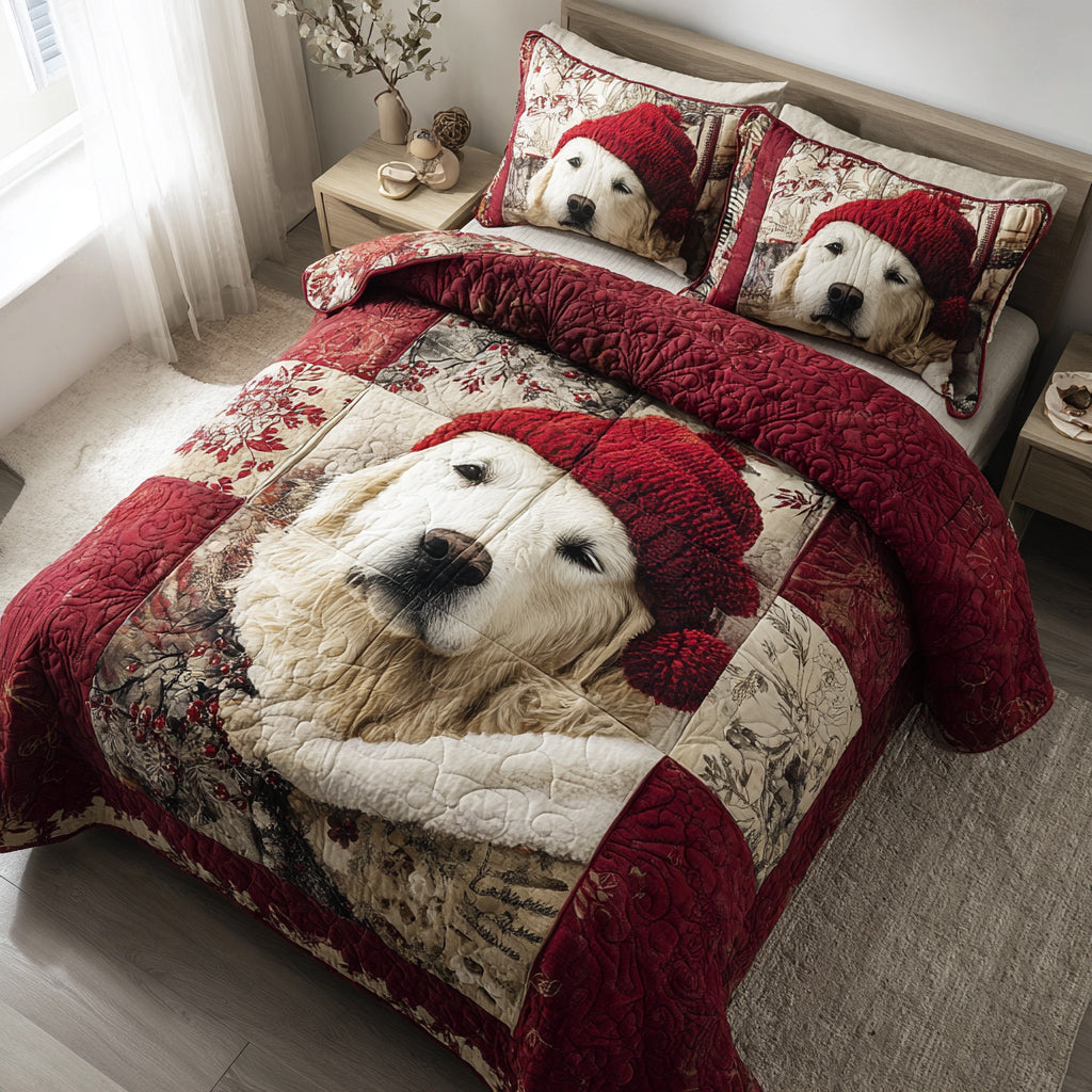 Red Great Pyrenees Quilted Bedding Set Bed Decor Best Dog Lovers Gifts For Him Her