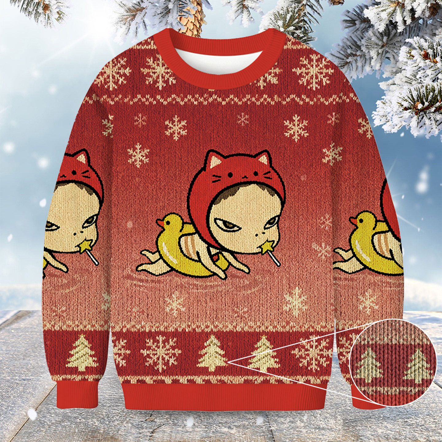 Red Hat Girl Christmas Ugly Sweater Funny Holiday Clothing Christmas Jumper Womens