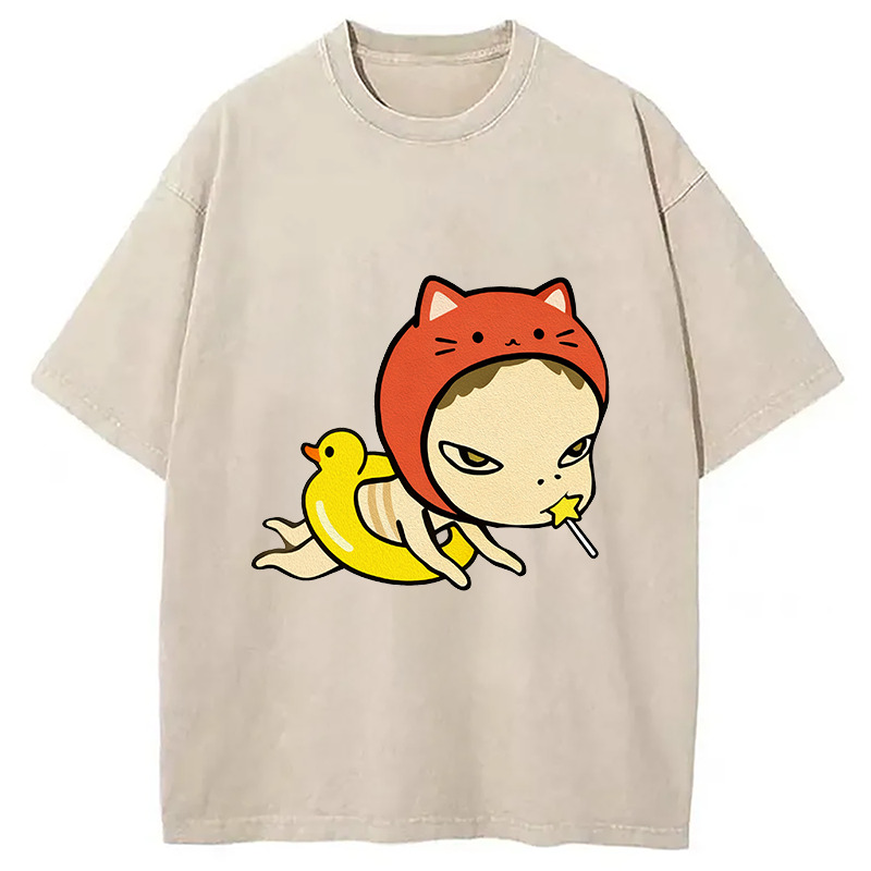 Red Hat Girl Washed T-Shirt Unisex Streetwear Graphic Style Gifts For BFF