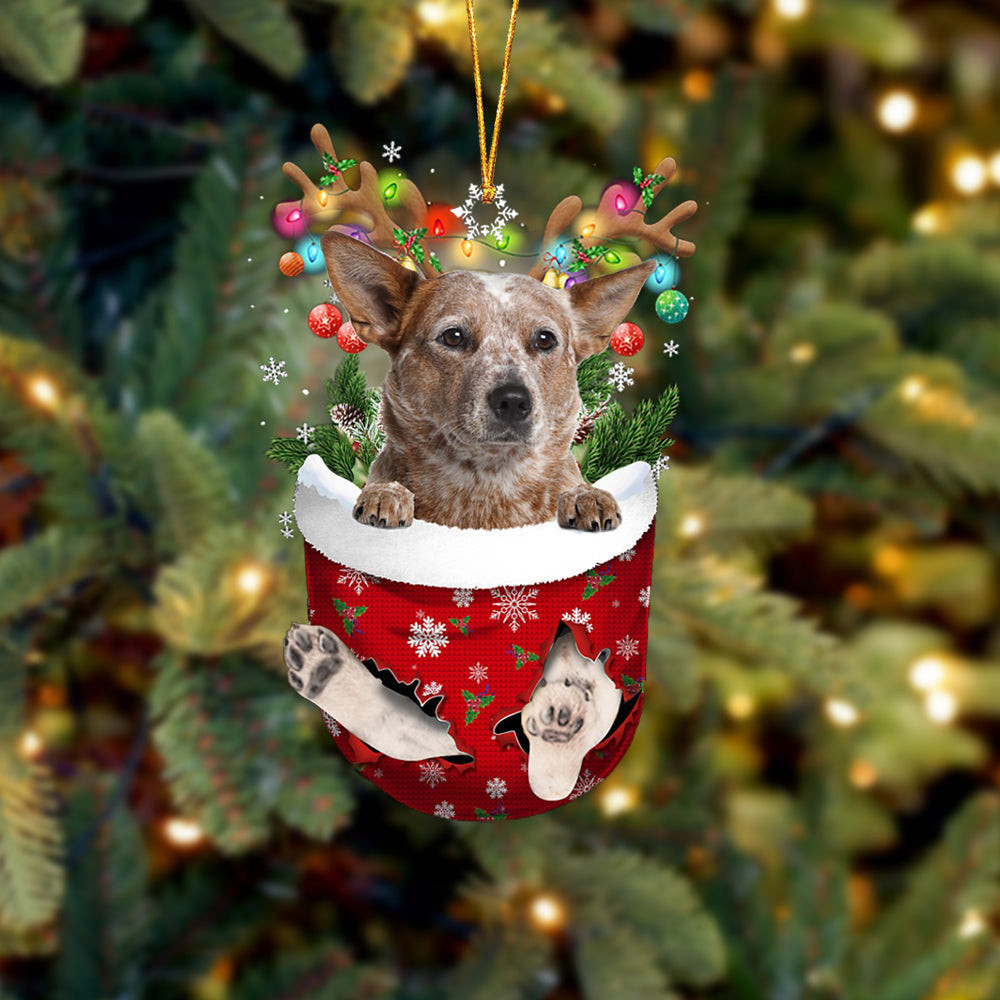 Red Heeler In Snow Pocket Christmas Ornament Flat Acrylic Dog Ornament