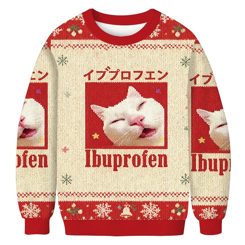 Red Ibuprofen Meme Cat Christmas Ugly Sweatshirt Funny Xmas Party Outfit Gift Ideas Red Ibuprofen Meme Cat Christmas Ugly Sweatshirt Funny Xmas Party Outfit Gift Ideas