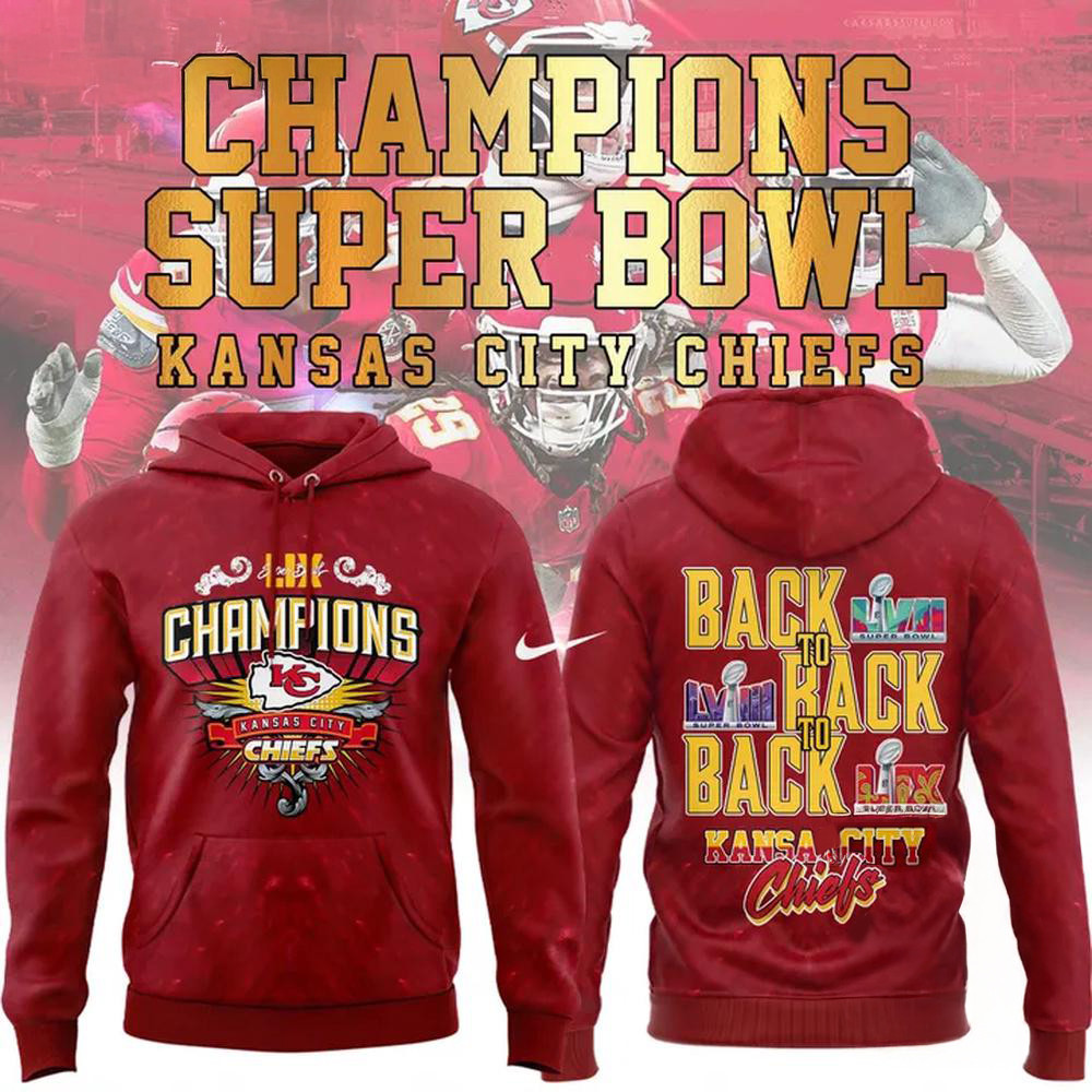 Red Kansas City Chiefs Super Bowl LIX 2025 Champions Hoodie Football Lovers Fan Gifts