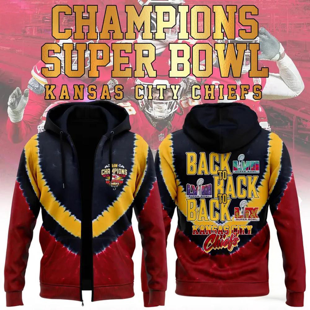 Red Kansas City Chiefs Super Bowl LIX Champions Shield Zip Hoodie Football Fan Gifts