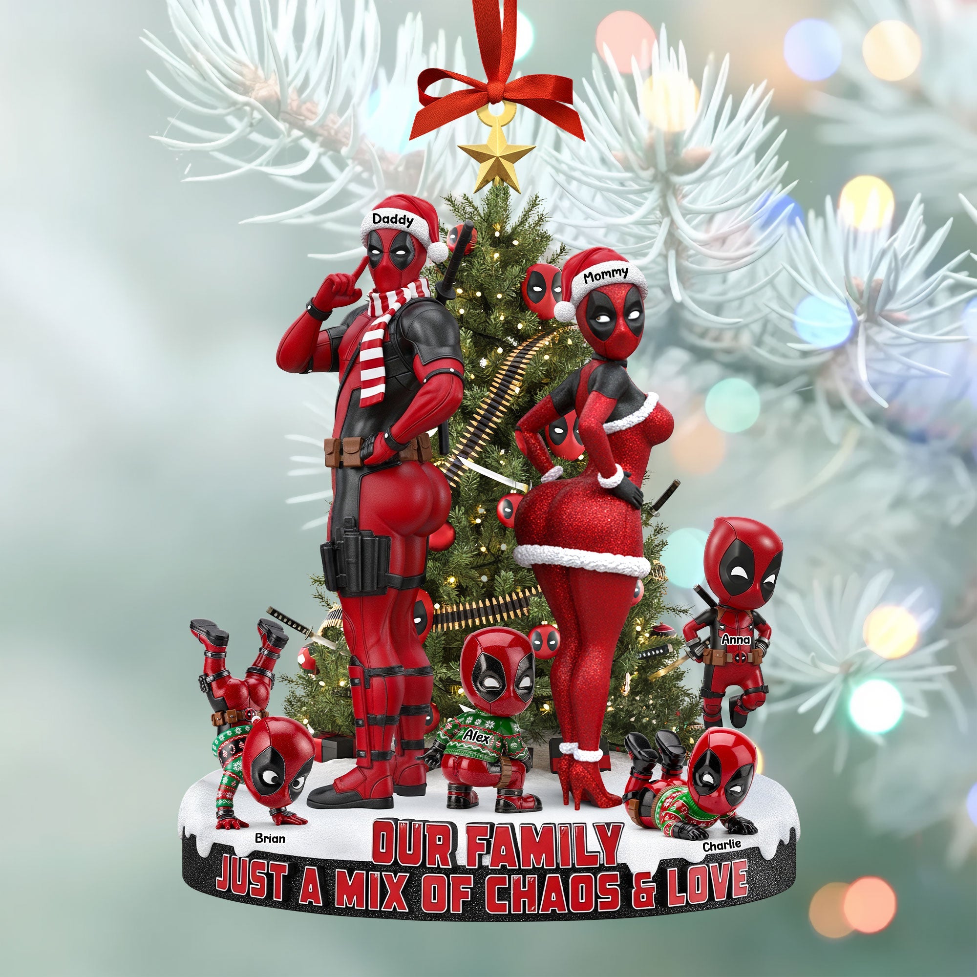 Red Masked Family Ornament - Personalized Gifts For Family - Family Christmas Ornament Gift