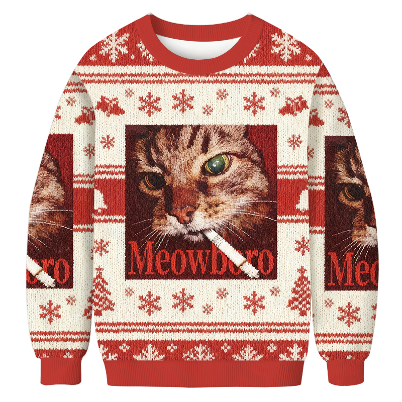 Red Meowlboro Smoking Cat Christmas Ugly Sweatshirt Christmas Gift For Friends