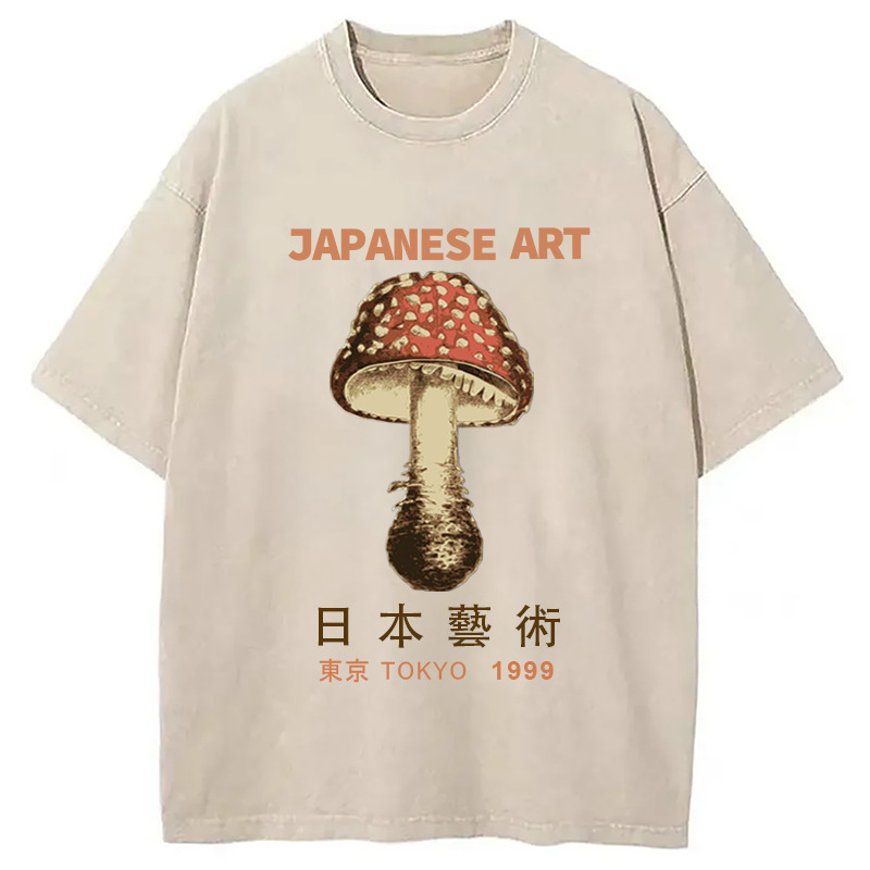 Red Mushrooms Japanese Art Washed T-Shirt Funny Quote Unisex Shirt Gifts For Sister