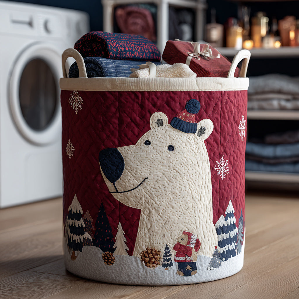 Red Polar Bear Quilted Laundry Basket Beautiful Quilted Laundry Hamper Gift for Any Occasion