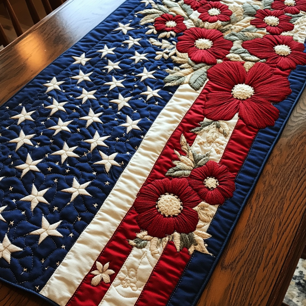 Red Poppies Quilted Table Runner Holiday Runner Dining Patriotic Gifts For Women