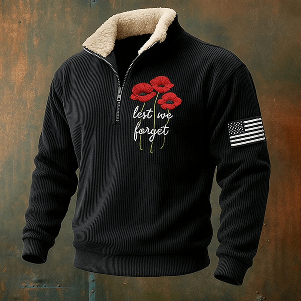 Red Poppy Lest We Forget Quarter Zip Sweatshirt American Flag Patriotic Merch Gifts